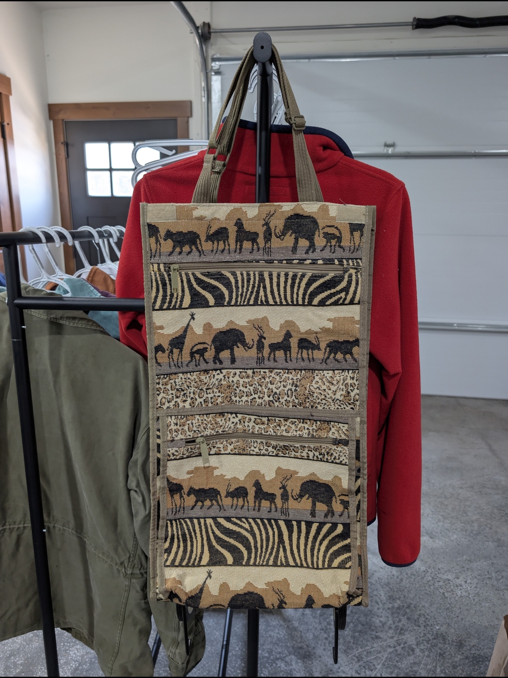 Vintage Jade Safari Animal Print Tapestry Rolling Travel Tote Bag Carry-On